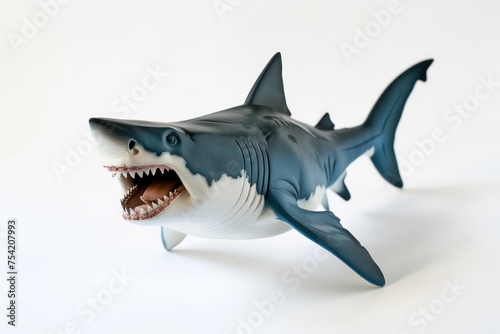 toy great white shark on a white background