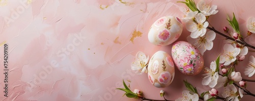 Easter eggs with flowers background.