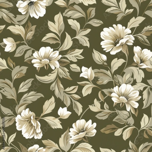 Natural Harmony. Floral Patterns in Olive Green and Sandy Beige, Evoking the Tranquility and Serenity of Nature.