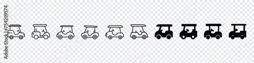 Golf car icon, Golf Cart vector icon, Golf Cart with Clubs, golf car Silhouettes, Golf cart car icon