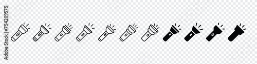 Line flashlight icon, Flashlight icon, Flashlight flat icon, Flash light line icon. Simple icon of a flashlight isolated on white background