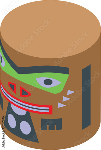 Wooden totem icon isometric vector. Island animal. Summer face shaman