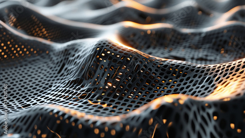A detailed photograph capturing the texture of abstract 3D renderings with intricate shapes and a futuristic vibe