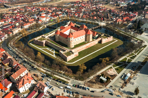 Obraz na płótnie Aerial view with Fagaras Citadel Fortress in Romania w salonie