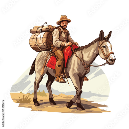 A mule riding adventure with a mule. Vector.