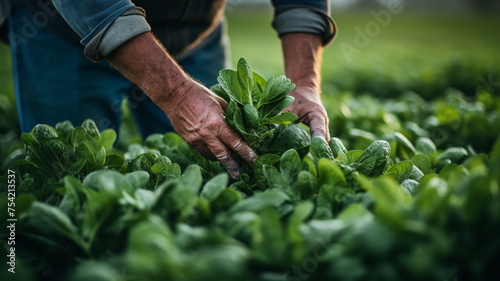 Close up view of a elderly man's hands tending to a garden plot