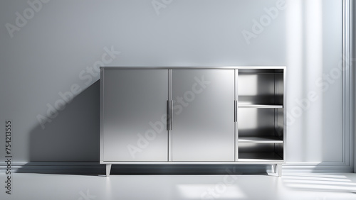 Minimalist 3D Silver Cabinet Interior Design for Modern Furniture Presentations and Displays