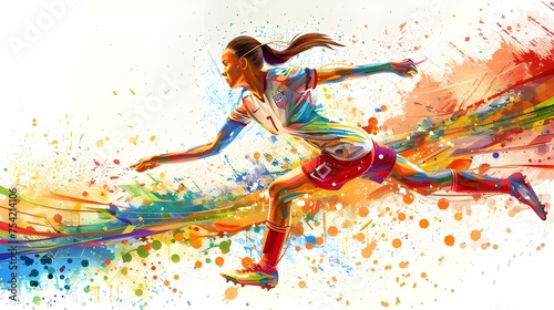 Women football soccer player kicking soccer ball vector tshirt design graffiti AI Generated