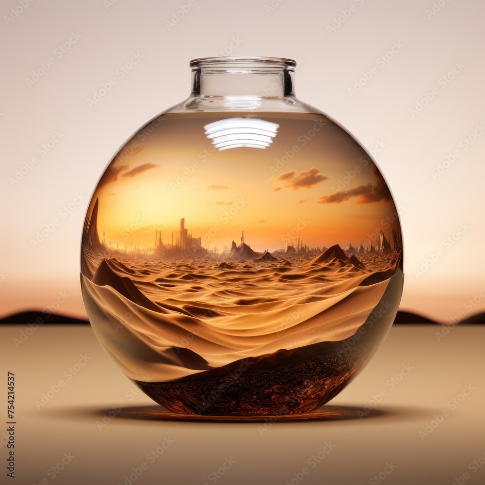 A crystal orb with a desert landscape serving as its background A crystal orb with a desert landscape serving as its background