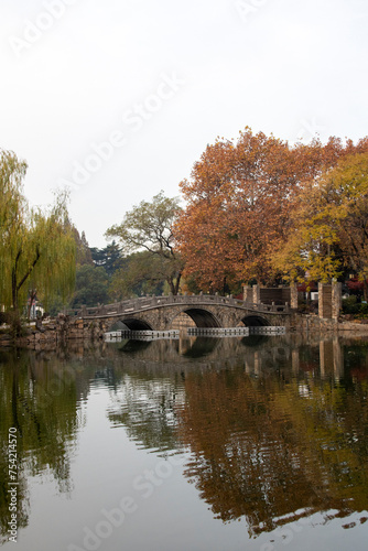 Autumn scene inside Dongyuan park at Suzhou, China