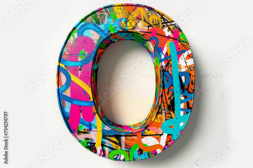 Alphabet letter O built from a graffiti wall, colorful street art font design for poster, banner, website layout. 