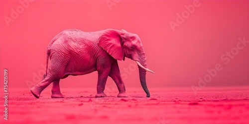 One Pink Elephant Standing Out in a Monochromatic Pink Environment With Space for Text. Concept Monochromatic Pink, Pink Elephant, Standing Out, Space for Text, Visual Contrast
