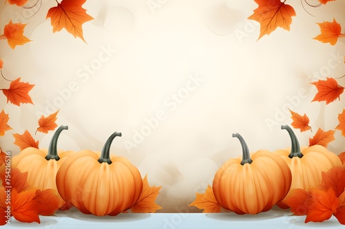 Autumn leaves and pumpkins border frame 