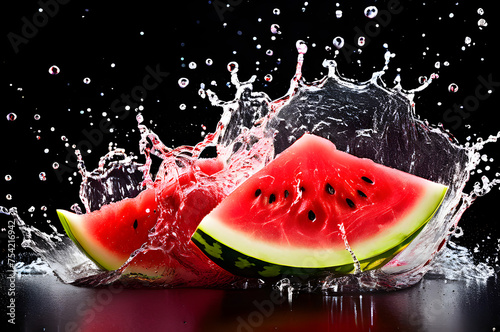 slice of watermelon with water splash