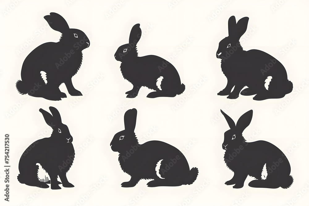 Obraz premium Black Silhouettes of easter bunnies isolated on a white background