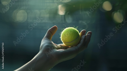 Player's hand with tennis ball preparing to serve  © Emil