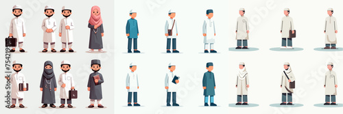 Vector set of Muslim characters with a simple flat design style photo