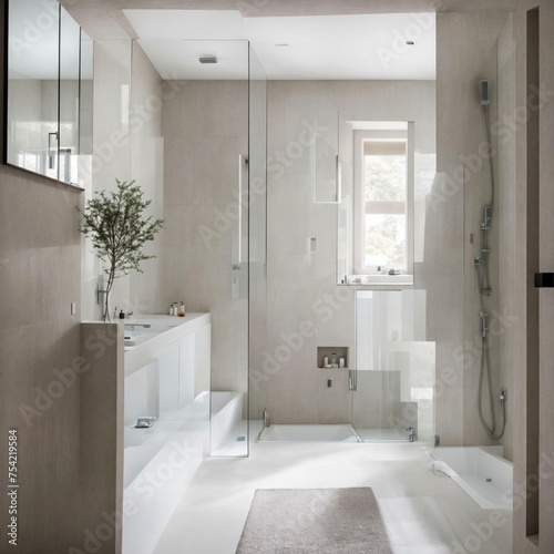 Sleek Bathroom Walk-In Shower Sophisticated Freestanding Bathtub 