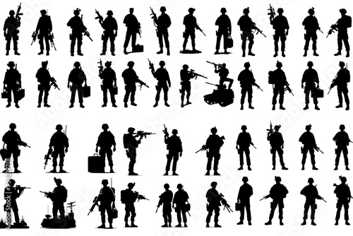 Vector set of soldiers in silhouette style
