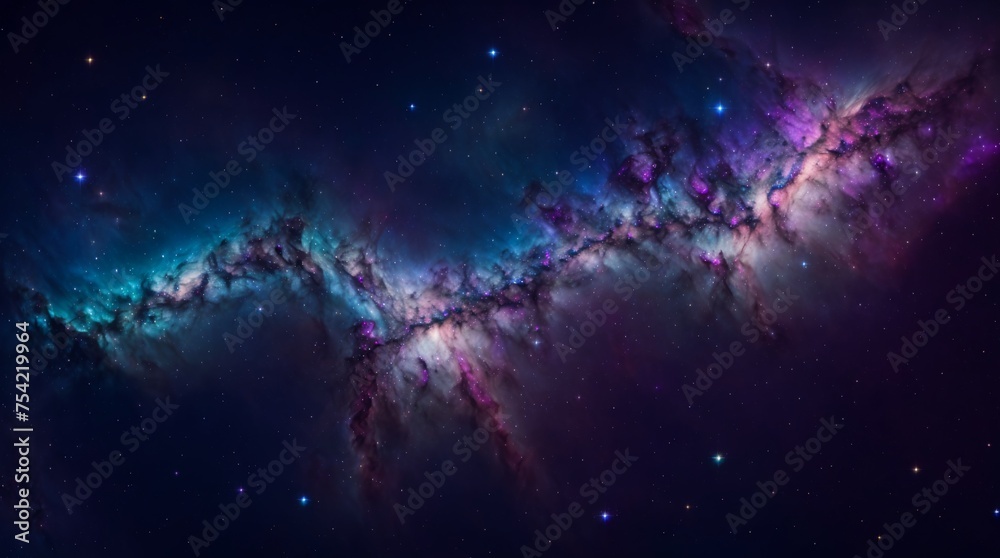 Starlit nebula swirls painted with blue and pink in a cosmic panorama Starlit nebula swirls painted with blue and pink in a cosmic panorama