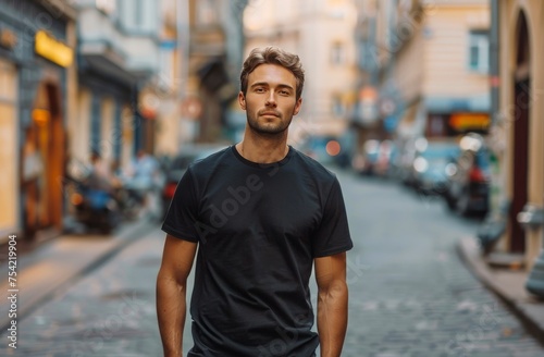 Man in Black Shirt Standing on Street