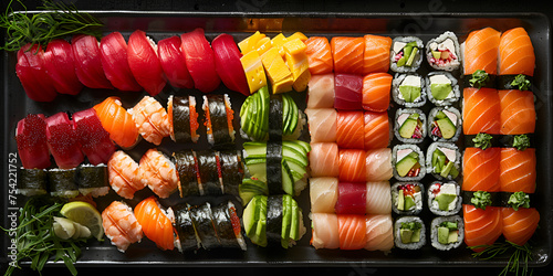 Sushi roll seafood maki salmon tuna rice nori asian cuisine photo