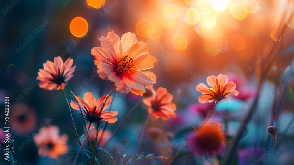 Fototapeta premium flowers in the sunset