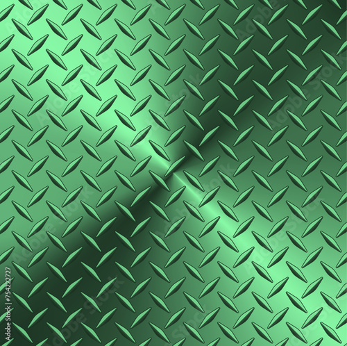 Green chrome polished steel texture background, shiny radial metallic gradient with diamond plate texture.