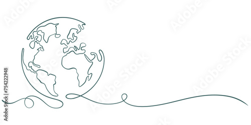 Earth line art vector illustration. One line Simple modern minimalism continuous earth vector