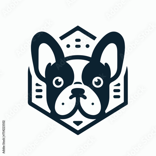 vector closeup portrait of the domestic dog French Bulldog breed logo icon sticker tattoo photo