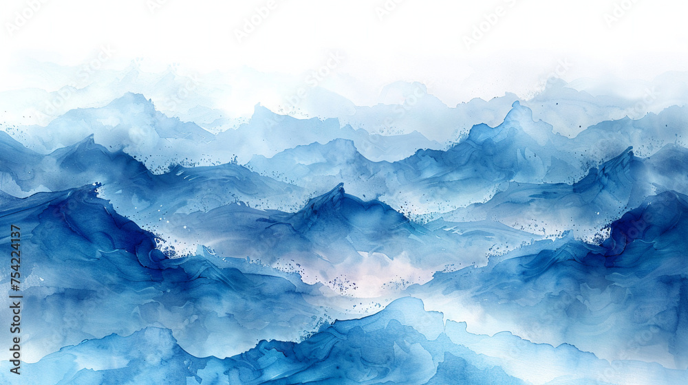 Water color blue painting with wavy line pattern for banner, poster or packaging decoration. Ocean concept Water color blue painting with wavy line pattern for banner, poster or packaging decoration. Ocean concept
