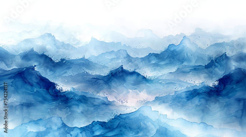 Water color blue painting with wavy line pattern for banner, poster or packaging decoration. Ocean concept © Imran