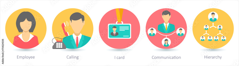 A set of 5 business icons as employee, calling, i card A set of 5 business icons as employee, calling, i card