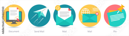 A set of 5 business icons as document, send mail photo