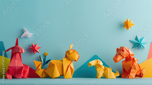 National Children s crafting day background. Animals in origami-shaped