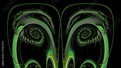 vivid neon and dull green colours symmetric flowing creative design wide format on a black background