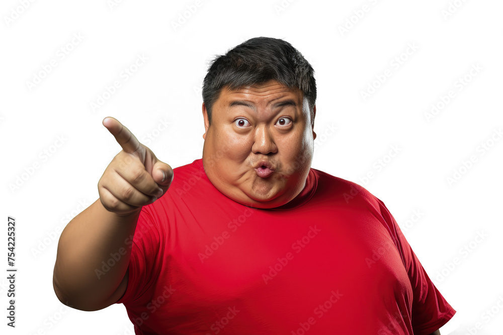 Close up of a fat asian man pointing with his finger Close up of a fat asian man pointing with his finger