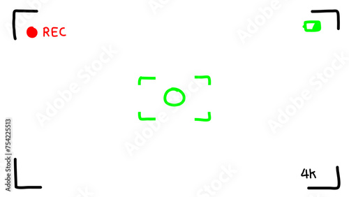 Hand drawn sketch style camera rec interface viewfinder.Camera viewfinder. Viewfinder camera recording. Video screen Doodle style sketch.on a white background. vector illustration