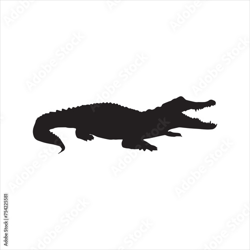 crocodile silhouette set collection isolated black on white background vector illustration