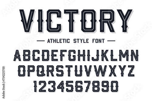 Sport style font. Athletic and sport style font with lines inside. Athletic style letters and numbers for baseball, basketball and football kits. Vector