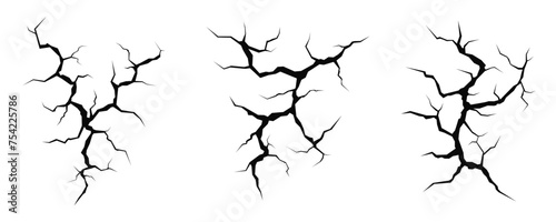 Cracks and abstract texture of fissures. Set of cracks in the surface. Abstract texture of cracks and gaps. Vector