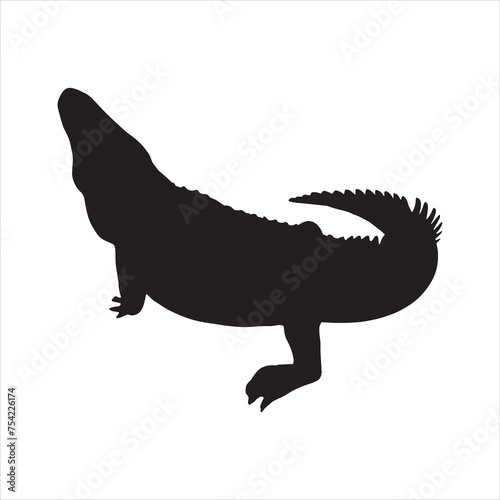 crocodile silhouette set collection isolated black on white background vector illustration