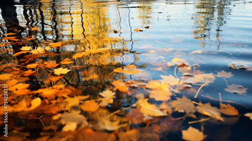 Autumn Leaves Reflecting on a Calm Lake