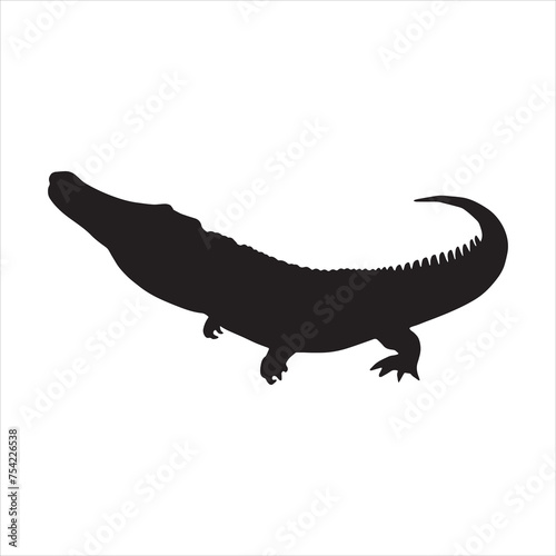 crocodile silhouette set collection isolated black on white background vector illustration