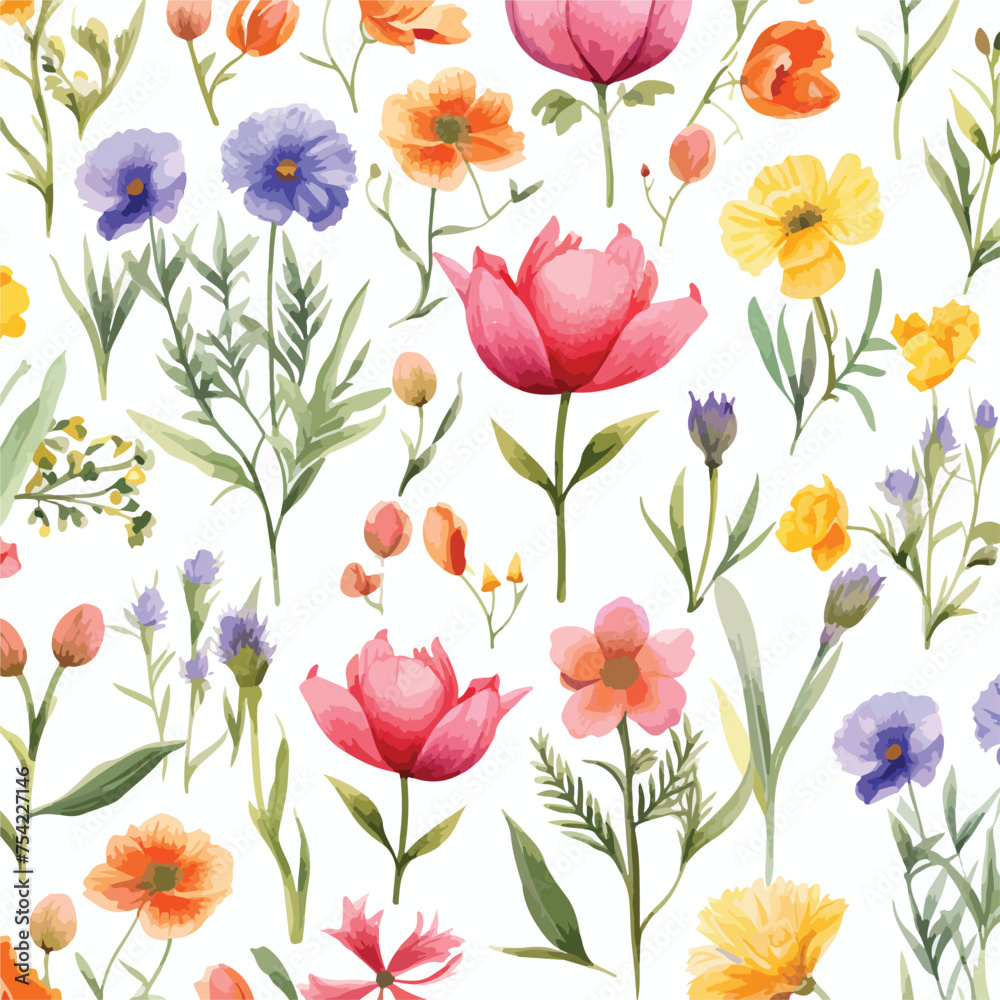 Watercolor seamless pattern with flowers. 