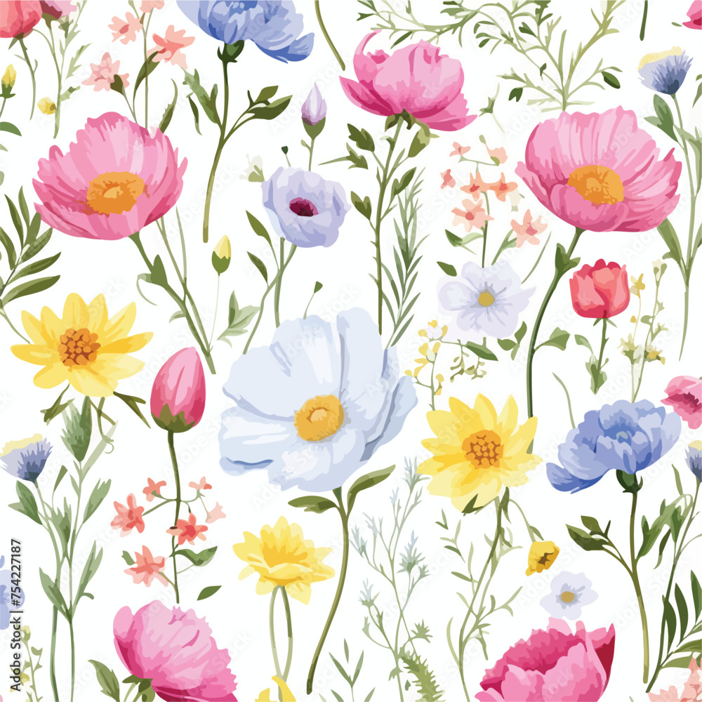 Watercolor seamless pattern with flowers. 