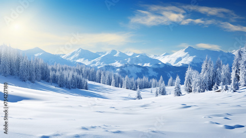 Beautiful winter panorama with fresh powder snow. 