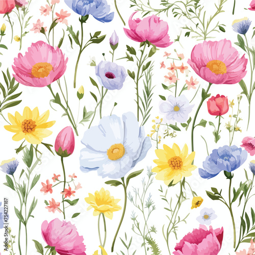 Watercolor seamless pattern with flowers.  © Mishi