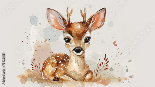 illustration of baby deer for kids nursery room decor   portraits  cards or wallpapers   neutral beige color theme