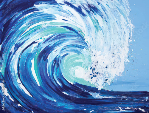 Majestic Ocean Wave Art - Dynamic Crashing Wave in Rich Blue Tones, Hand-Painted Expression